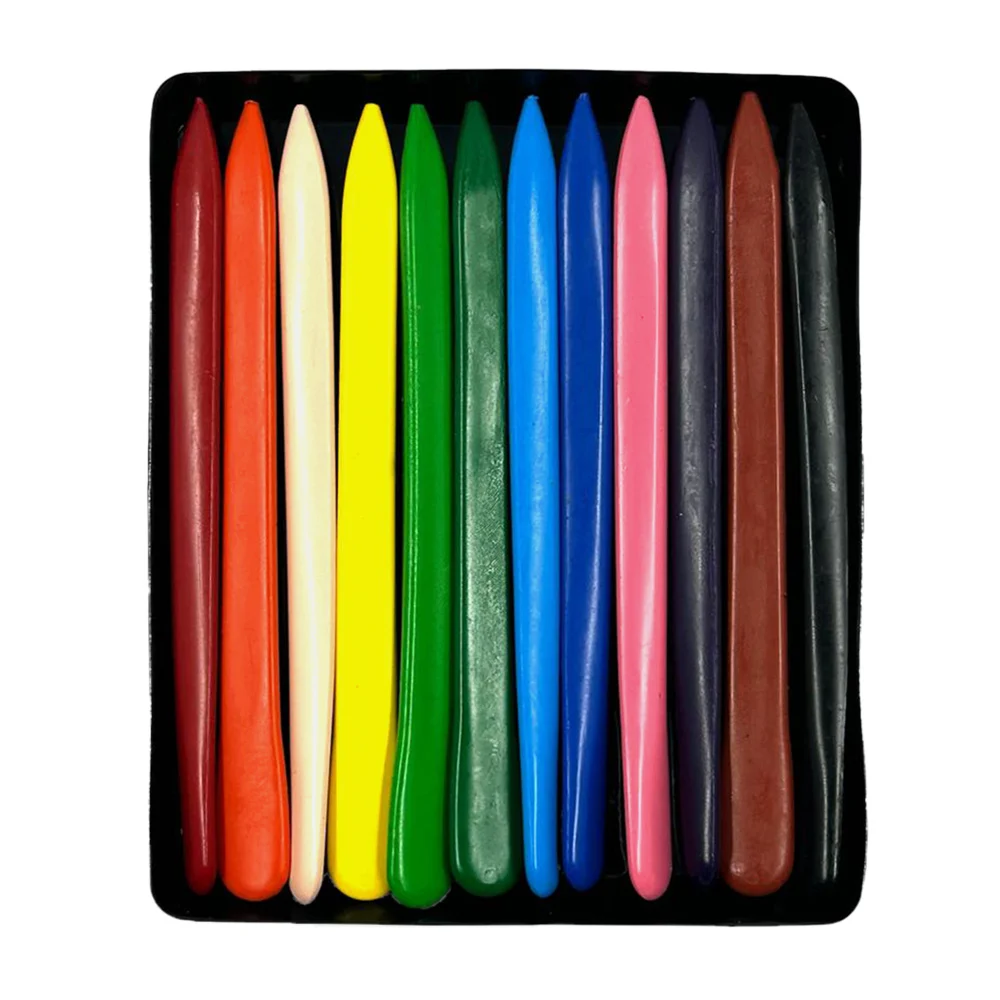 Caja con 12 crayolas crayones en forma triangular, variedad de colores / plastic triangular crayons