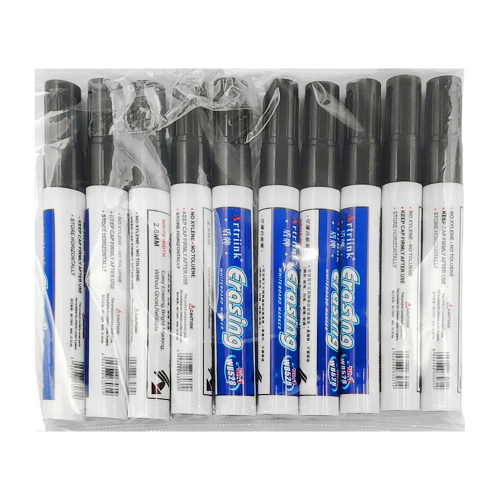 Paquete con 10 marcadores negros para pizarrón blanco con punta gruesa, variedad de usos / erasing whiteboard marker / wb528 / 2.8mm