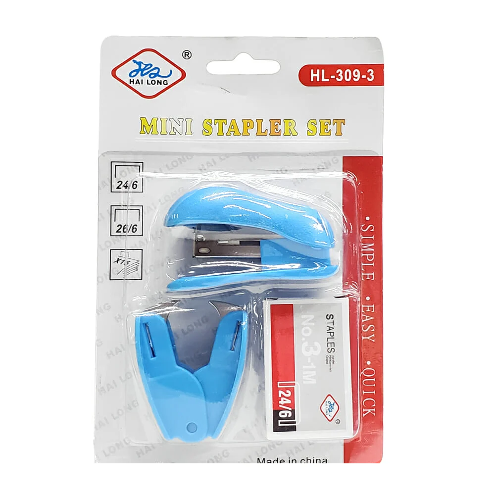 Set de mini engrapadora con caja de grapas 24/6 y quitagrapas, variedad de colores /  hl-309-3