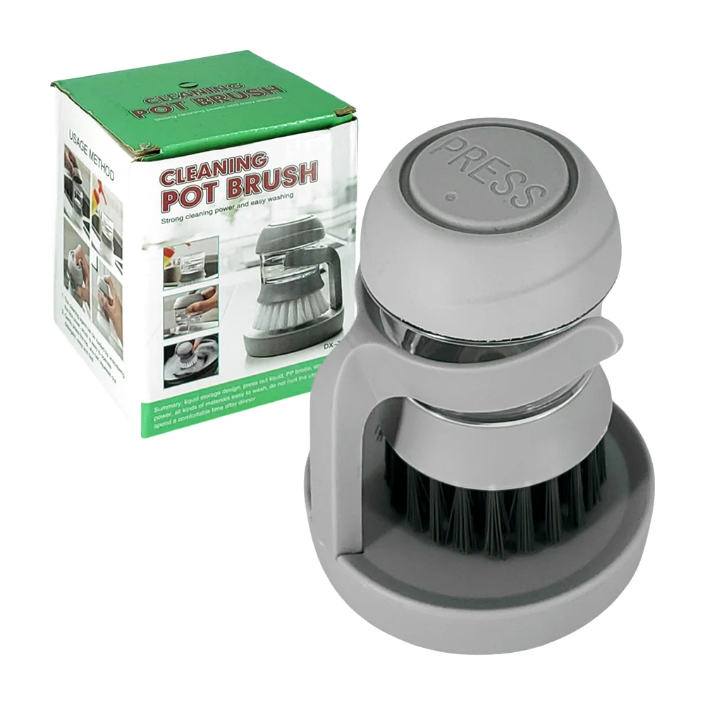 Mini cepillo dispensador de plástico, bicolor, con base y recipiente dispensador de jabón, variedad de usos / cleaning pot brush / dx-388