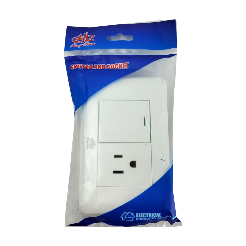 Placa enchufe de pared con apagador y tomacorriente en color blanco / hl-kg5485
