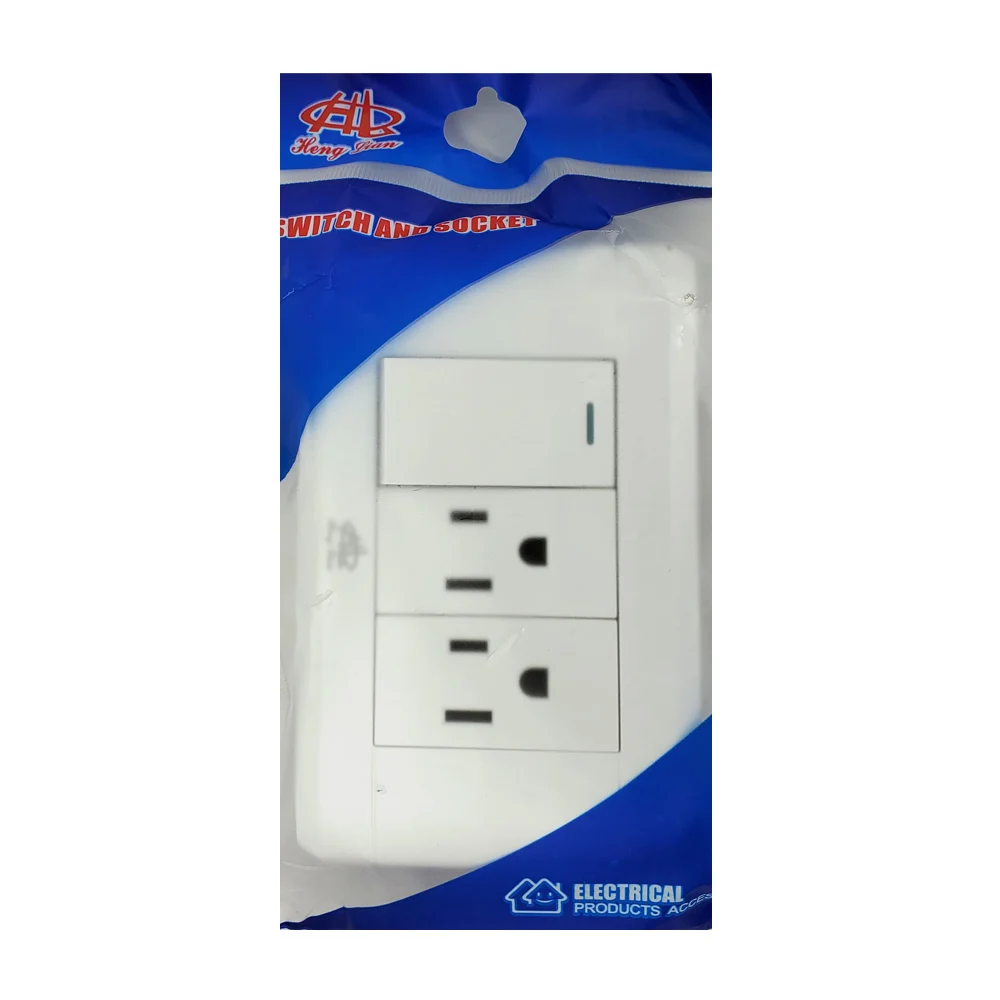 Placa enchufe de pared con 2 enchufes y apagador en color blanco / hl-kg5486