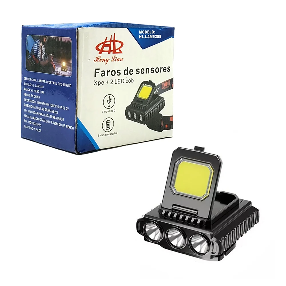 1pza Linterna frontal para cabeza, tipo minero, recargable, con 5 modos de luz intercambiables, variedad de funciones / hl-lam5288