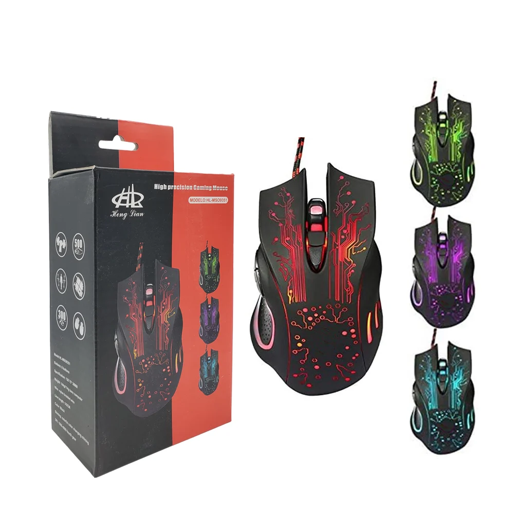 Mouse gamer alámbrico hl con luces led, variedad de colores / hl-mso9351