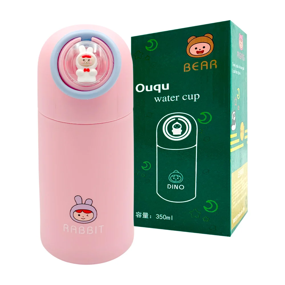 1pza Vaso termo metálico con cúpula transparente y figurita animada, variedad de colores / 350ml / water cup / rpb8773 / figura encapsulada