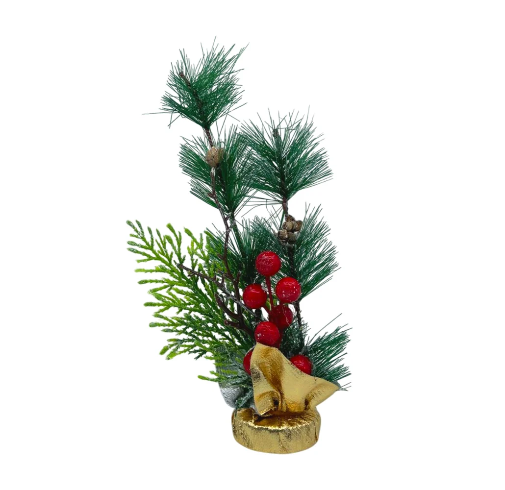 Adorno navideño para escritorio en forma de pino con ramas, frutos y base dorada 25cm, variedad de modelos / hl-sdh8802