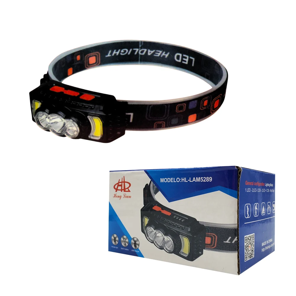 1pza Linterna frontal para cabeza, estilo minero, con luz led intercambiable, luz roja de alerta y banda elástica ajustable, variedad de usos / hl-lam5289