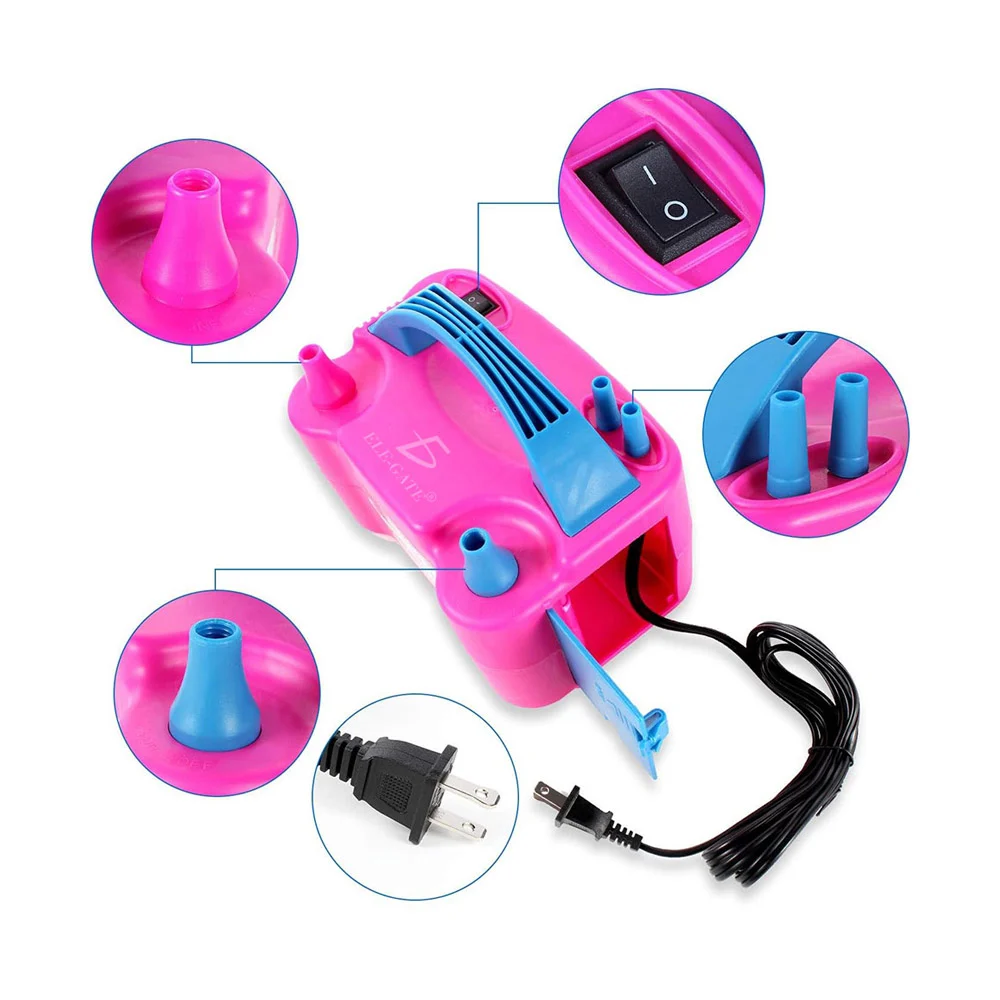Bomba eléctrica de plástico portátil para inflar globos con modos de inflado continuo y controlado, doble boquilla y asa / 73005 / electric balloon pump