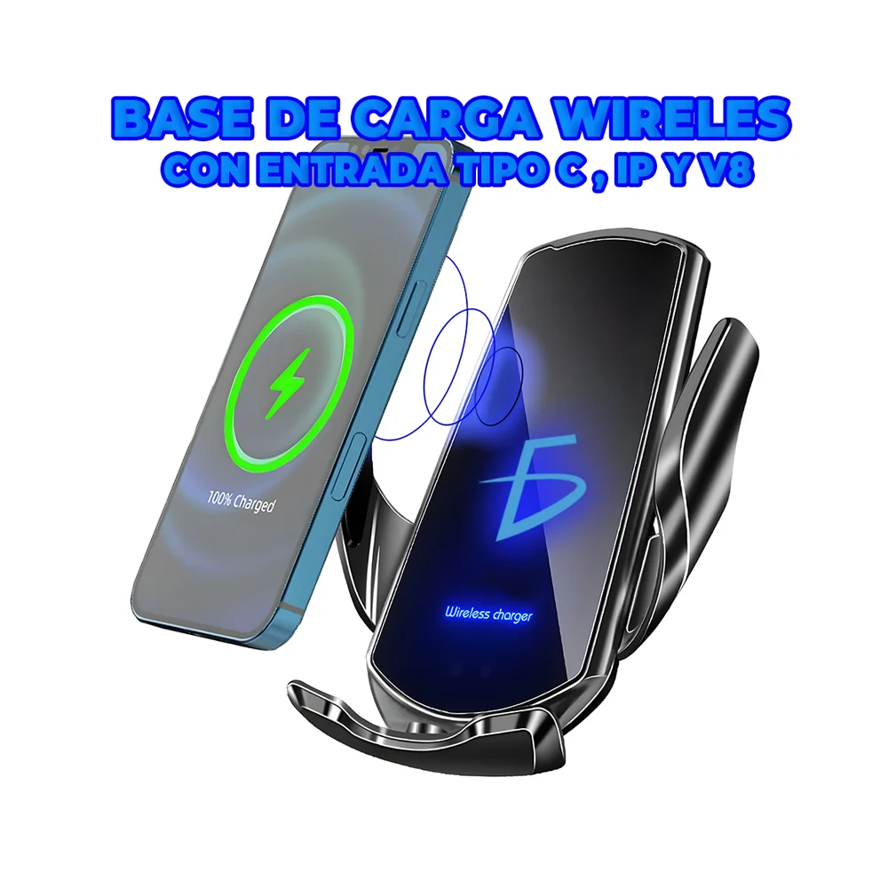 Cargador inalámbrico tipo soporte para auto de carga rápida 15 watts, variedad de colores