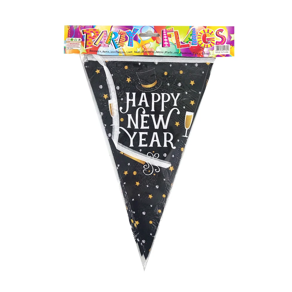 Banderín banner de 2.5m con 10 piezas y diseño de happy new year / party flags / 511802 / bt-2736