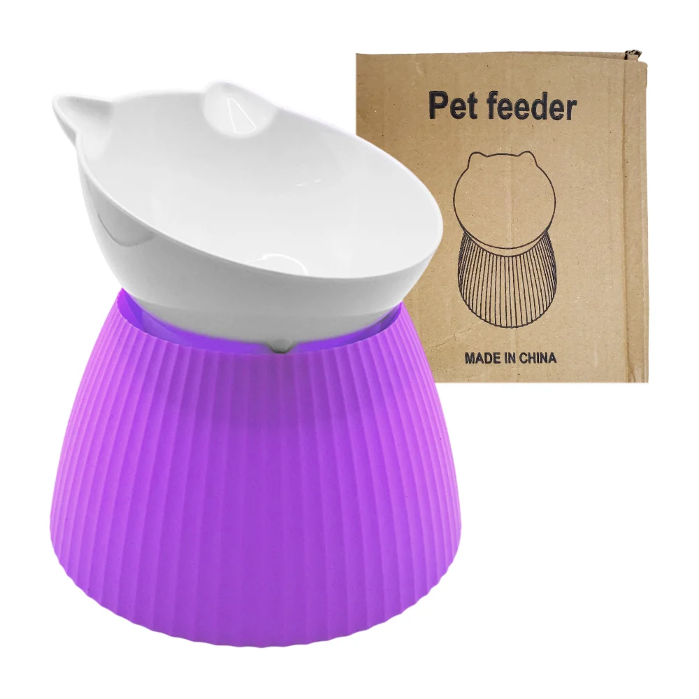Plato pequeño con forma de gato + base redonda desmontable con relieve para mascota, variedad de colores / pet feeder / hq001