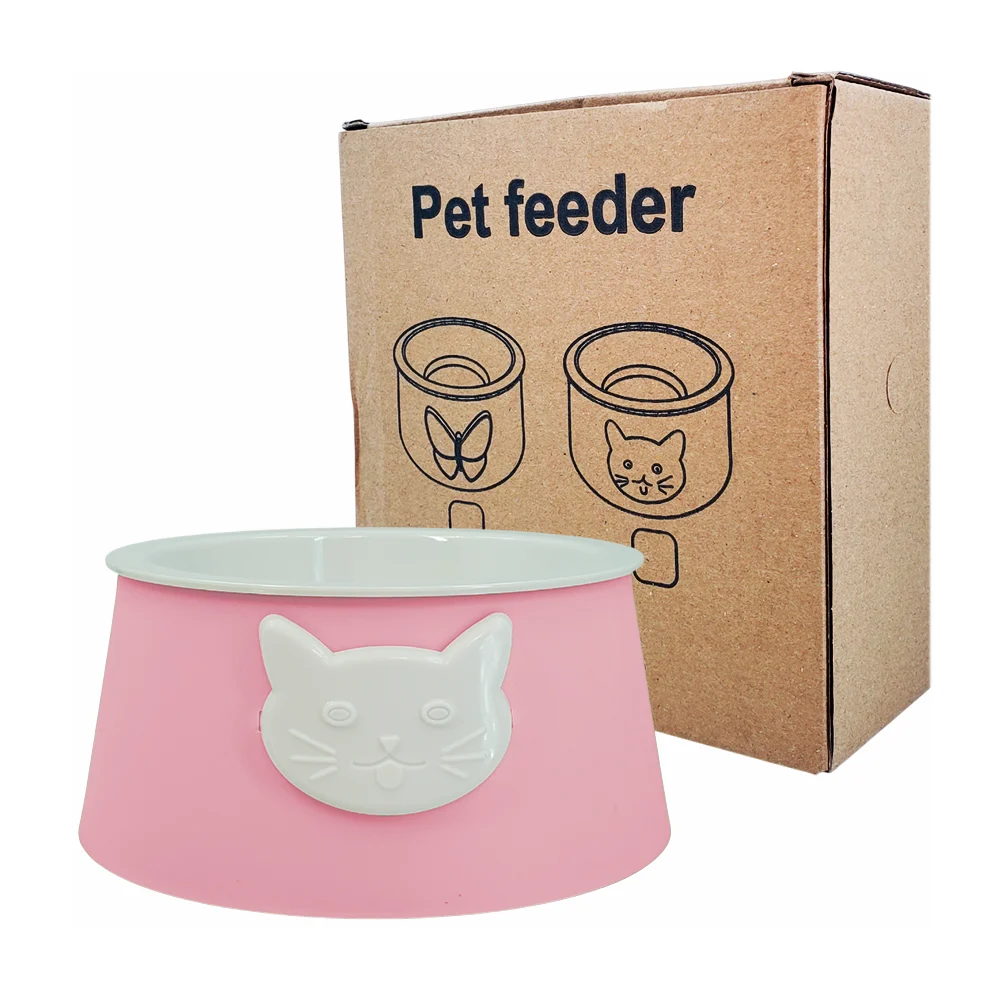Plato redondo con diseño de gato + tazón de plástico, 14cm, variedad de colores / pet feeder / hq003