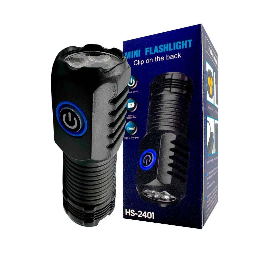 1pza Linterna pequeña recargable, con gancho para colgar y 4 modos de iluminación, variedad de usos / mini flashlight  / hs-2401