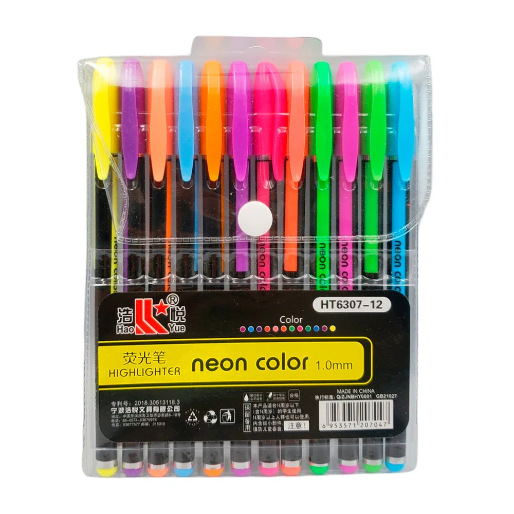 Paquete con 12 plumas de gel en tono neón con punta de 1.0mm / neon color / ht6307-12