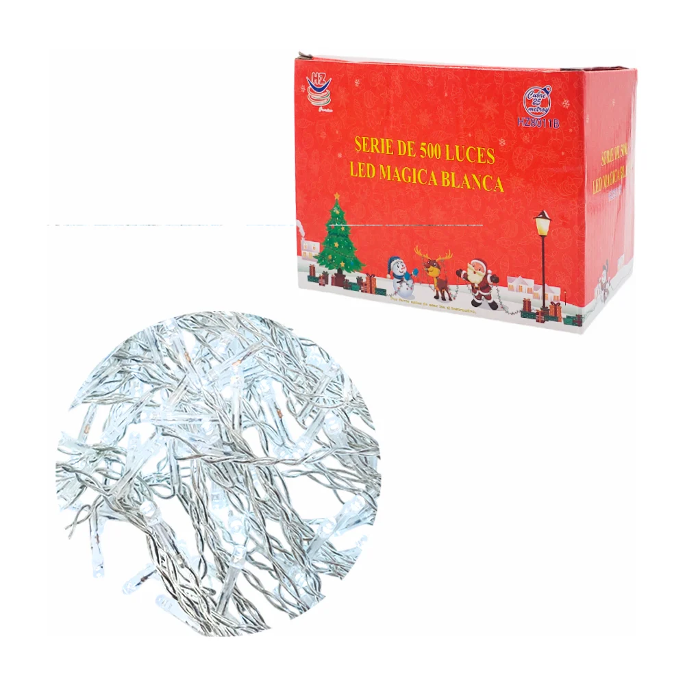 Serie de cable transparente de 25 metros con 500 luces navideñas en color blanca / hz8011b