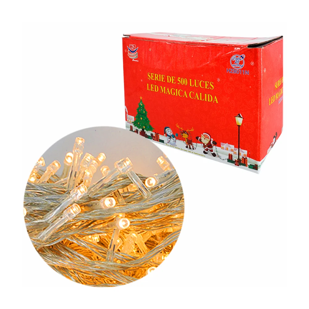 Serie de cable transparente de 25 metros con 500 luces navideñas en tono cálida / hz8011n