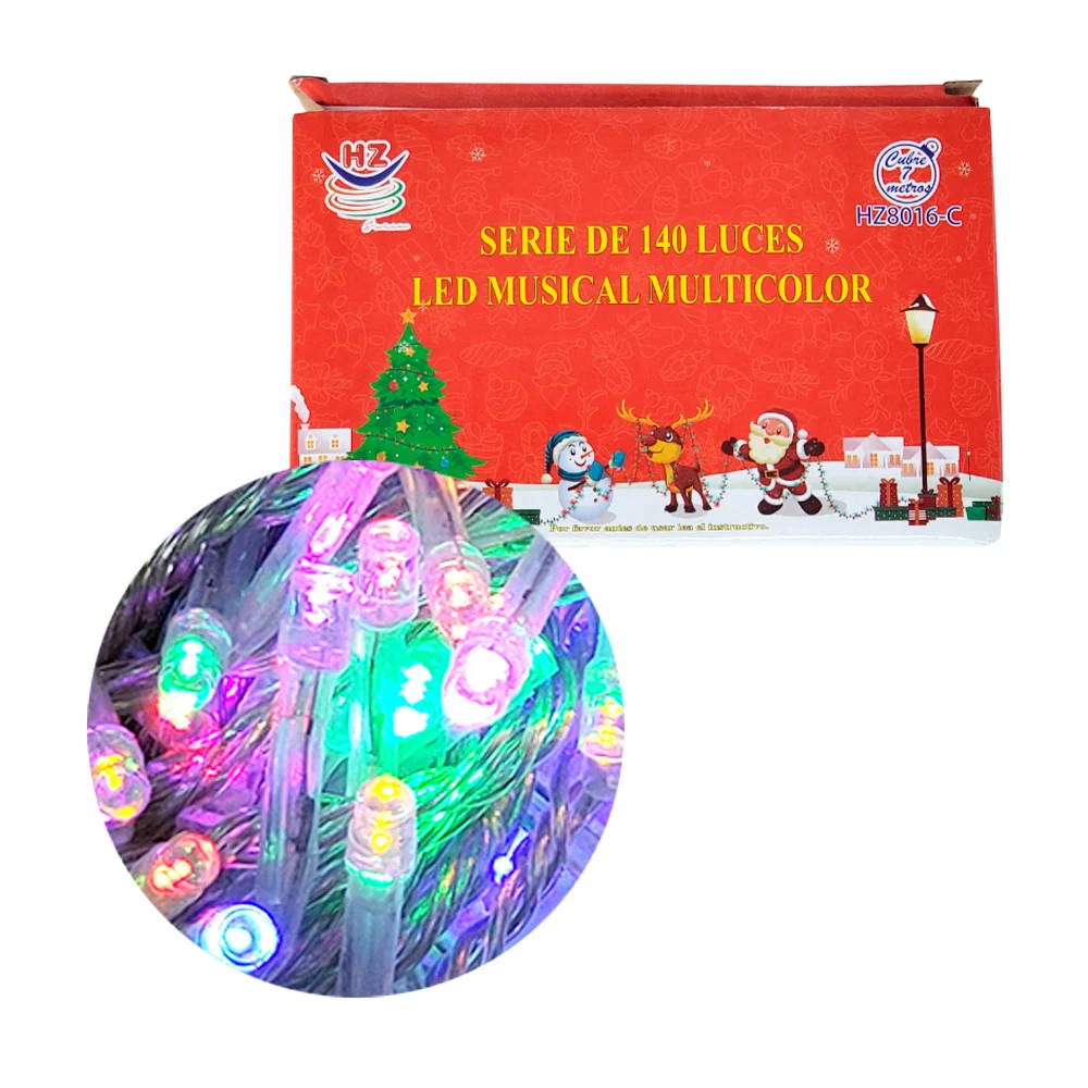 Serie musical de cable transparente de 7 metros con 140 luces navideñas en tono multicolor / hz8016-c