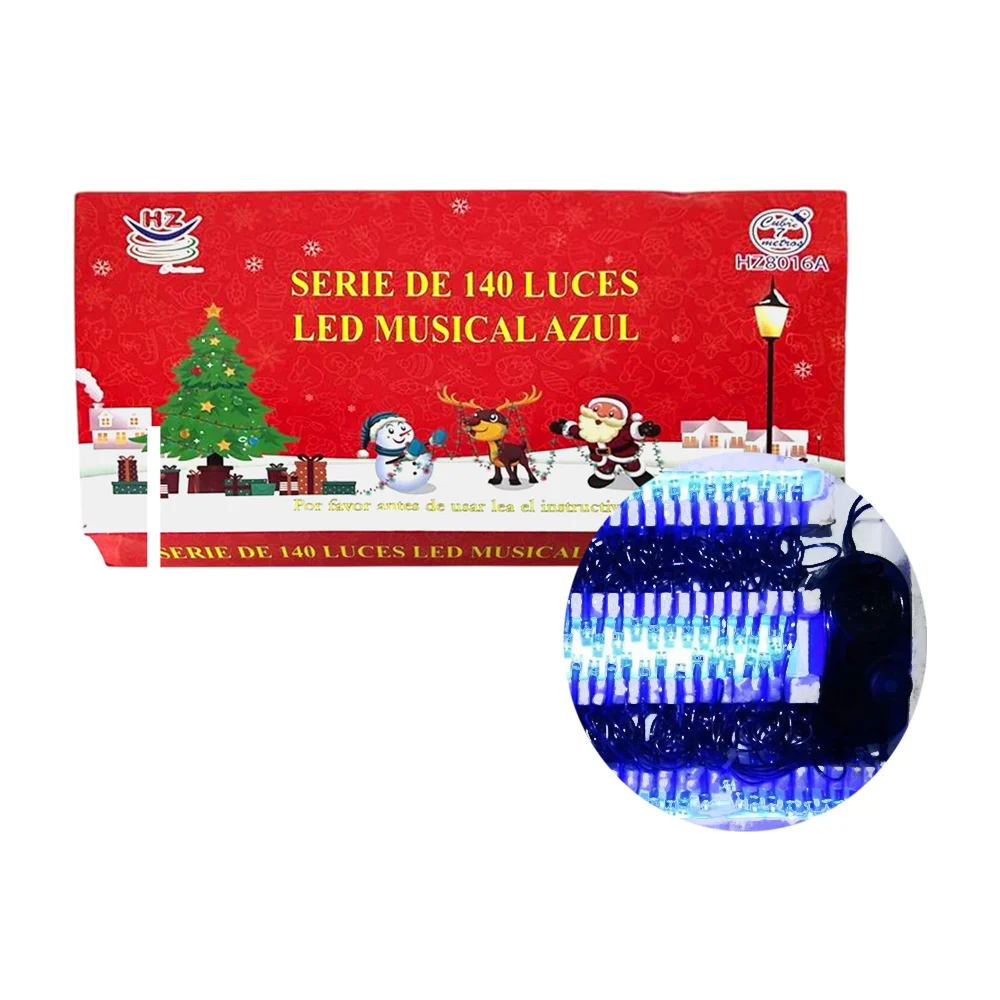 Serie musical de cable azul de 7 metros con 140 luces navideñas en color azul / hz8016a