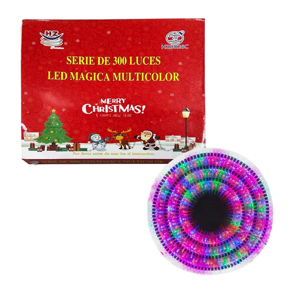 Serie de cable transparente de 15 metros con 300 luces navideñas en tono multicolor / hz8026c