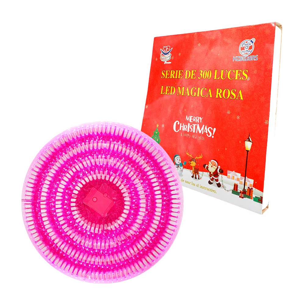 Serie de cable rosa de 15 metros con 300 luces navideñas en color rosa / hz8026rs