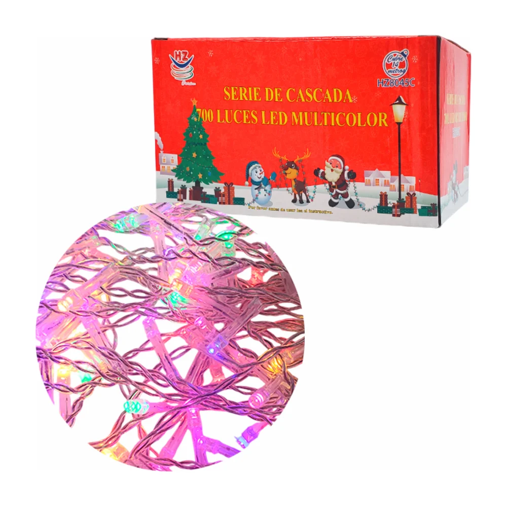 Serie cascada transparente de 14 metros con 700 luces navideñas en tono multicolor / hz8045c