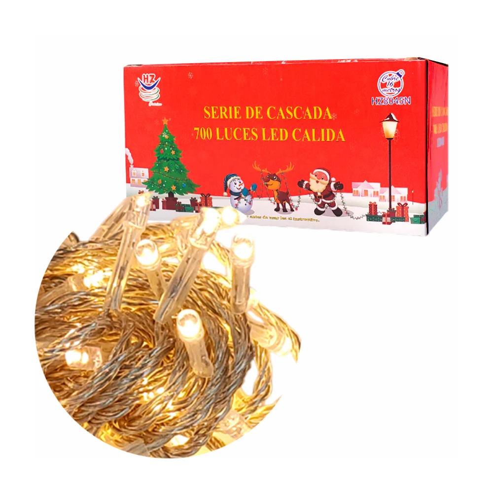 Serie cascada de cable transparente de 16 metros con 700 luces navideñas en tono cálida / hz8045n