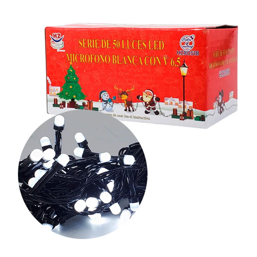 Serie de cable negro de 4 metros con 50 luces navideñas con diseño de microfóno y en color blanca / hz8051b