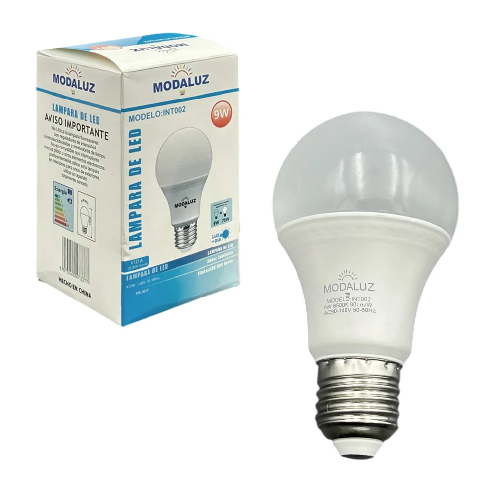 Foco bombilla led ahorrador modaluz de luz fría con consumo de 9w / int002