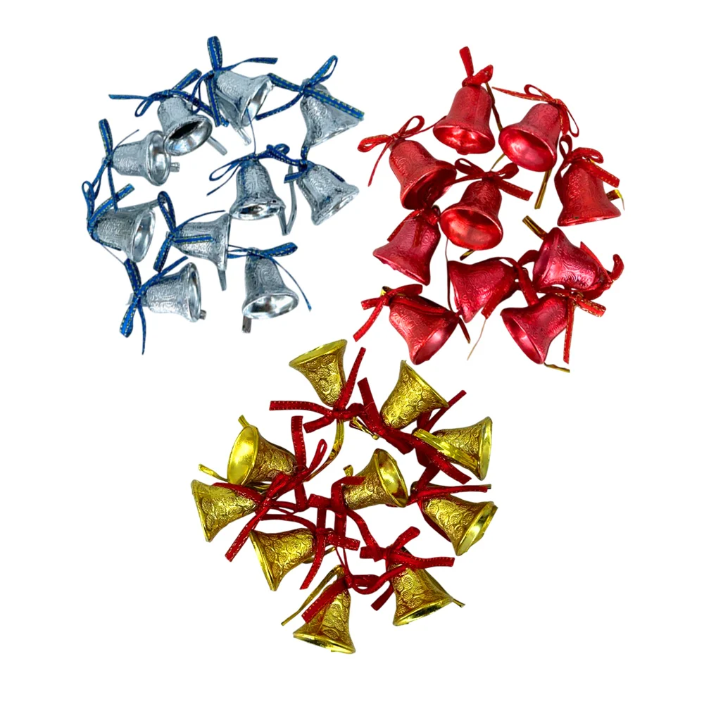 Paquete con 10 adornos colgantes navideños en forma de campanas con moño, variedad de colores metálicos / christmas decorations