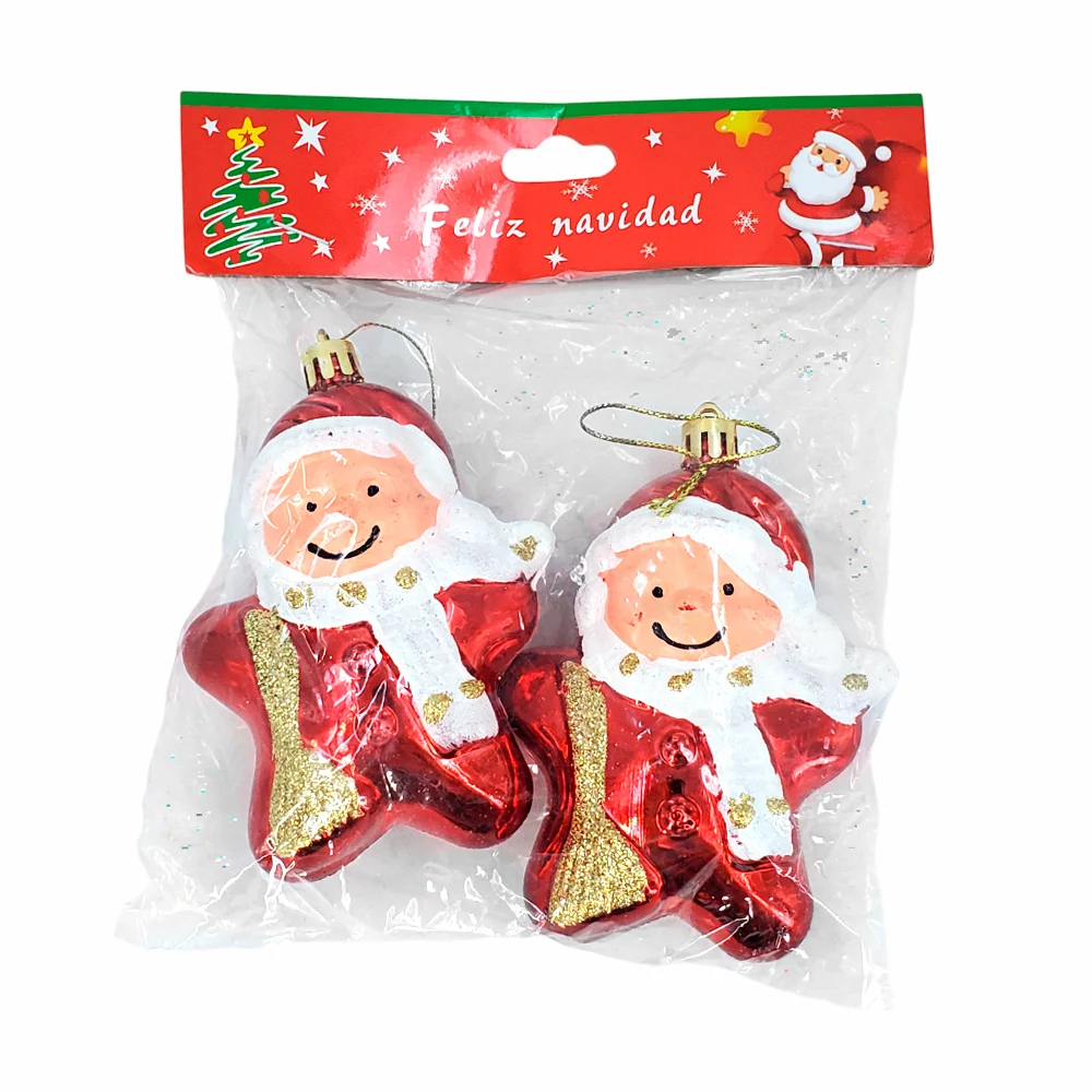 Paquete con 2 adornos colgantes navideños con diseño de santa claus en forma de estrella / feliz navidad