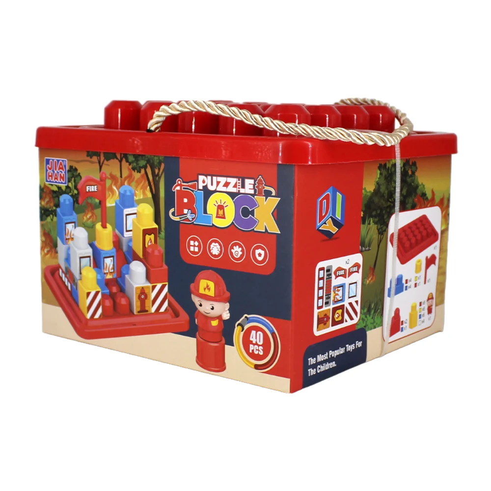 Caja con 40 piezas de bloques para construcción de infantes en forma de base para bomberos / puzzle block / j777-83
