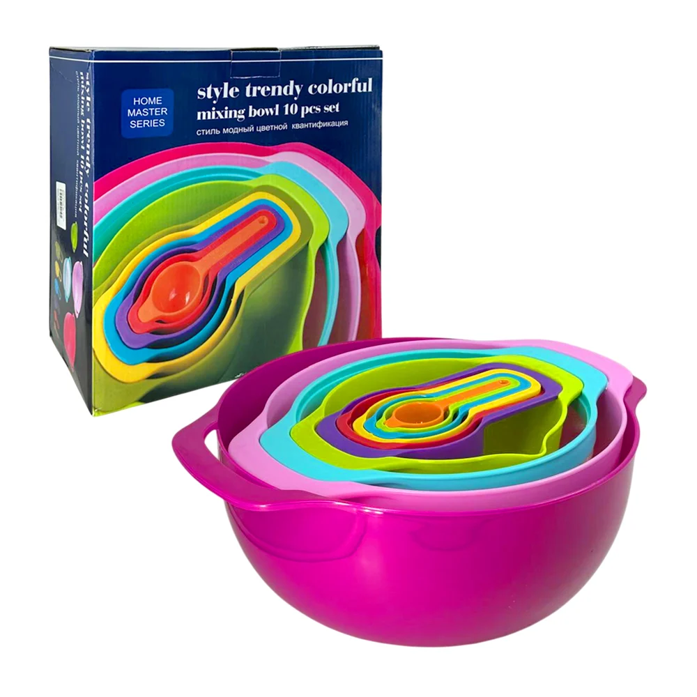 Set de utensilios para cocina de 10 piezas, con cucharas medidoras, bowl y coladores, variedad de colores / jjyp42