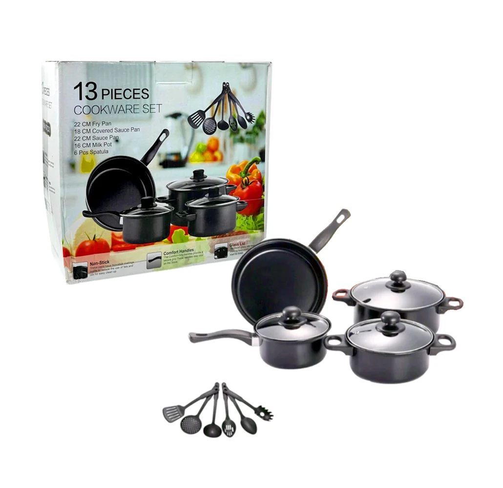 Batería de cocina con 6 utensilios, 3 c...