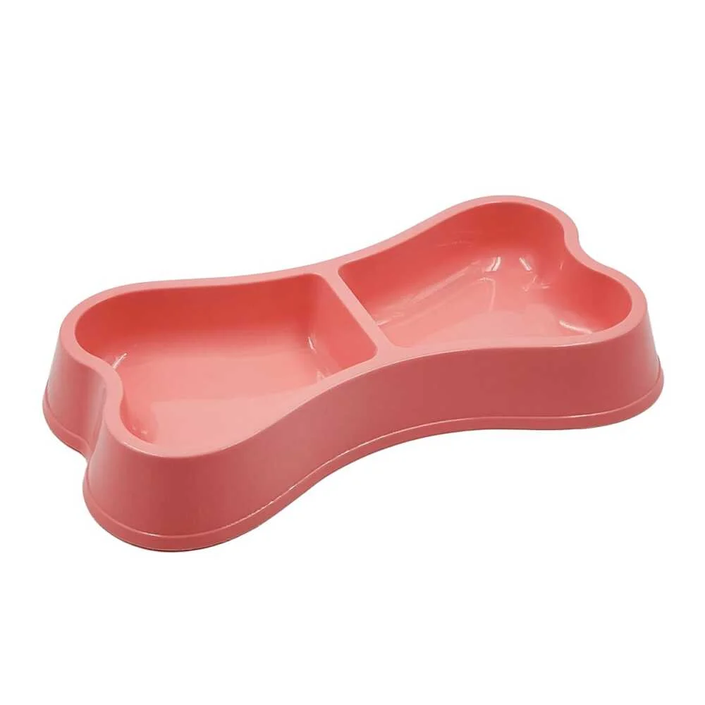 Plato doble pequeño con forma de hueso para mascota, variedad de colores / 1009
