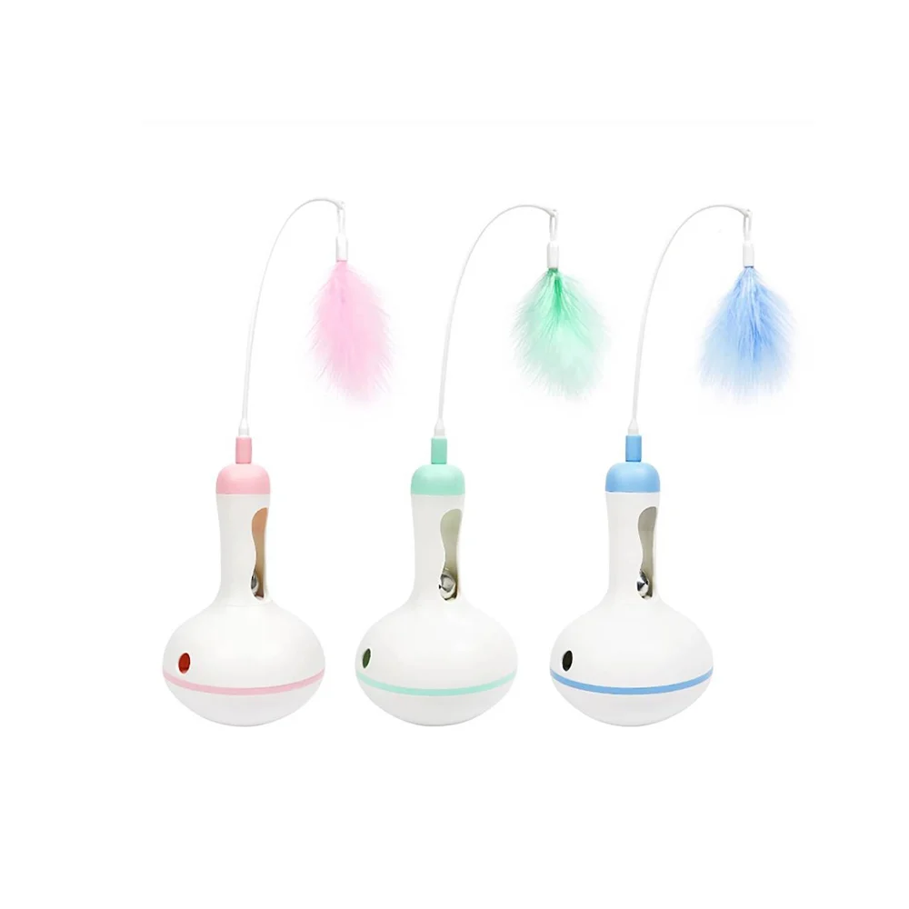 Juguete dispensador de alimento interactivo con pluma y cascabel, variedad de colores / jr1760