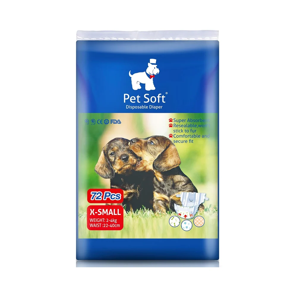 Paquete de 12 pañales desechables para perros pet soft tamaño extra chico 22-40cm para 2-4kg / jr1762