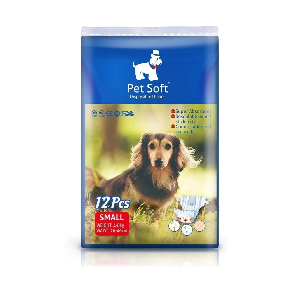 Paquete de 12 pañales desechables para mascotas pet soft tamaño chico 26-46cm para 4-8kg / jr1763