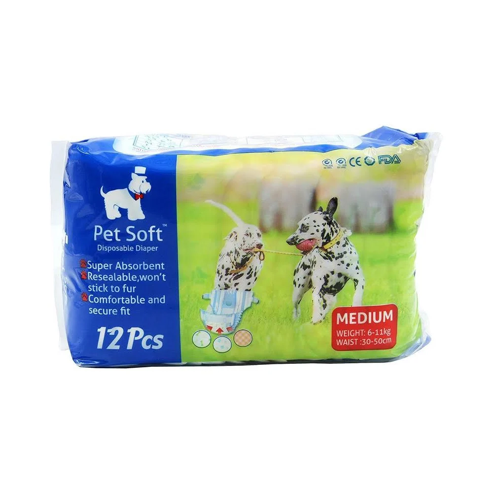 Paquete de 12 pañales desechables para mascotas pet soft tamaño mediano 30-50cm de 6-11kg / jr1764