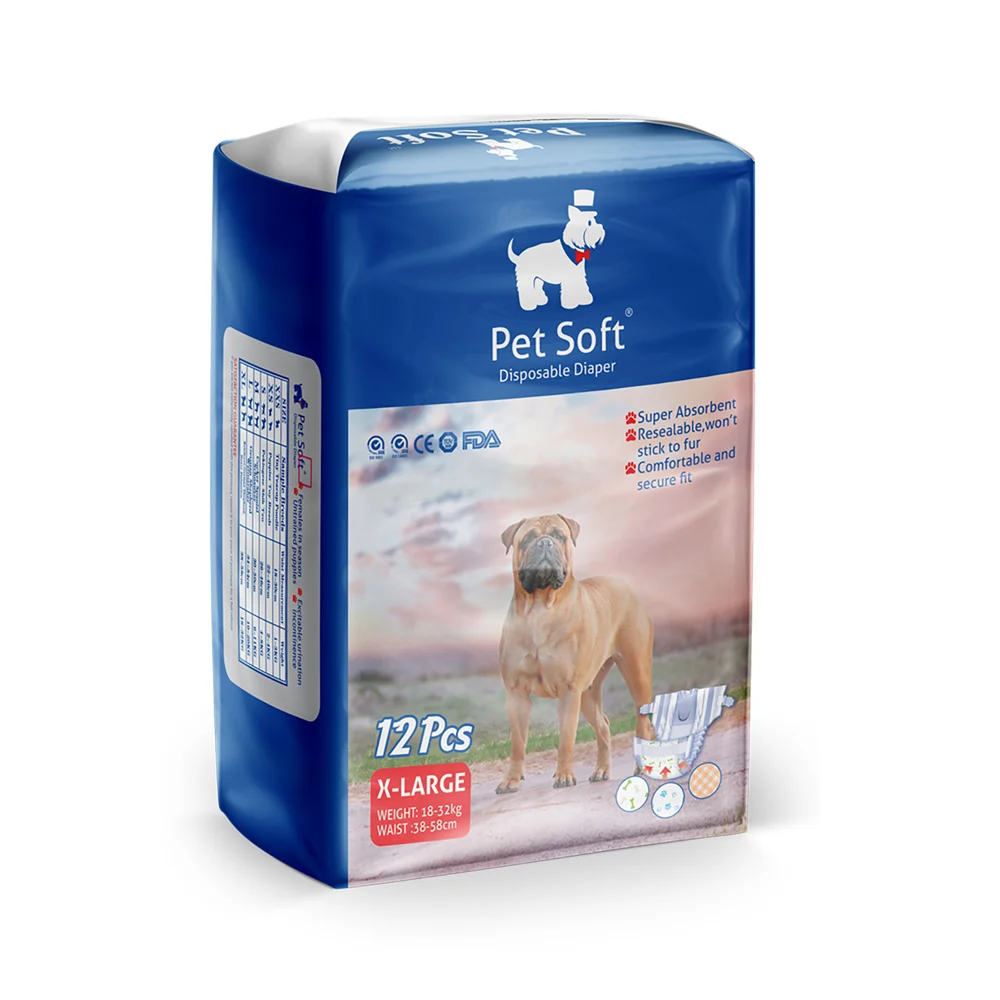 Paquete de 12 pañales desechables para perros pet soft tamaño extra grande 38-58cm para 18-32kg / jr1766