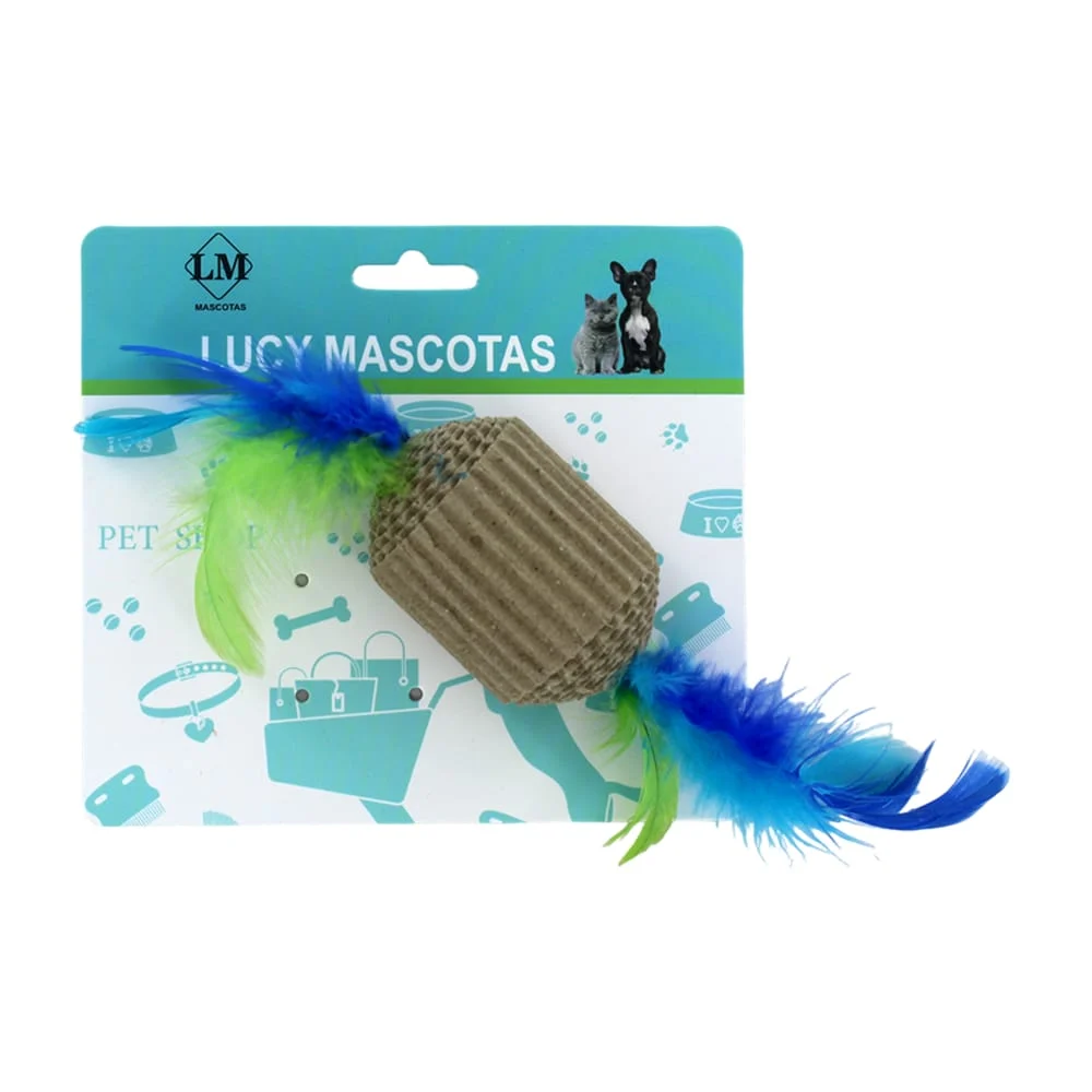 Juguete interactivo de cartón con plumas de colores en forma de dulce para gato / 918339