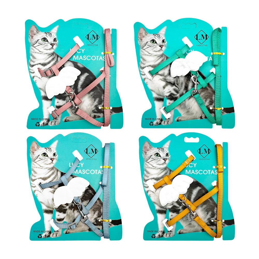 Pechera ajustable + correa de tela para mascotas con decoración de alas, variedad de colores / jr2637 / 2637