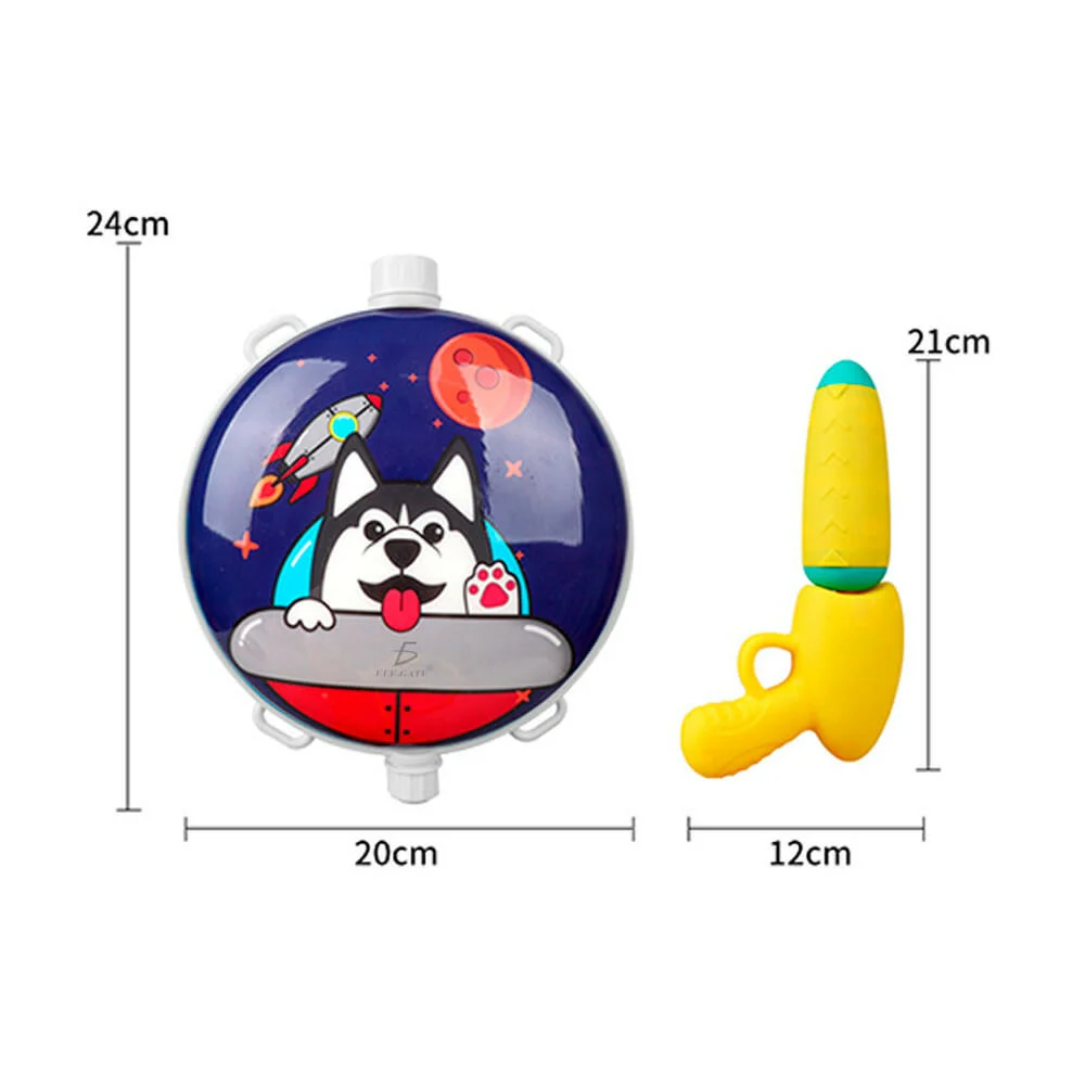 Mochila tanque redondo de plástico ele-gate con capacidad de 600ml, diseño de lobo perro con temática espacial y pistola lanza agua / jug.15.pero1