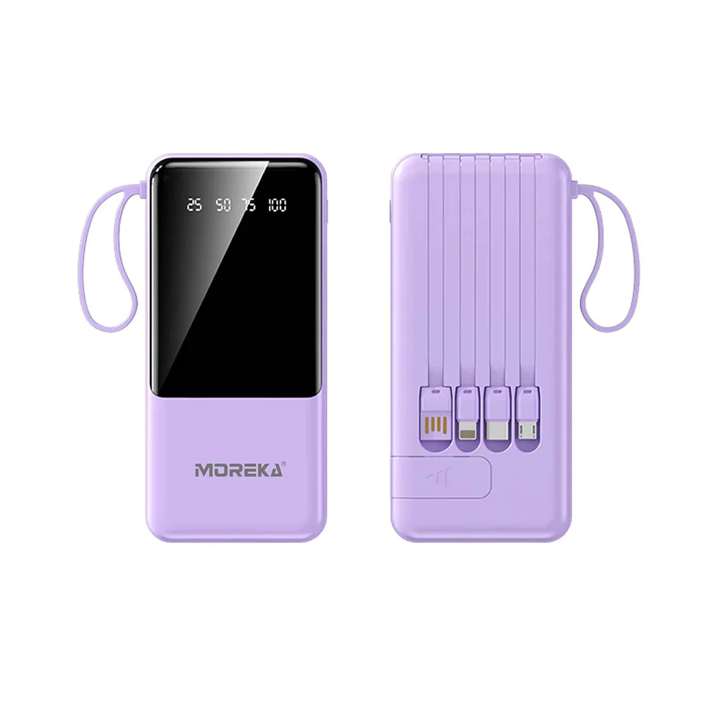 Power bank batería portátil de 10000mah con pantalla indicadora de batería, 2 puertos usb + 4 cables de entrada tipo c, v8, lightning y usb, variedad de colores / k063