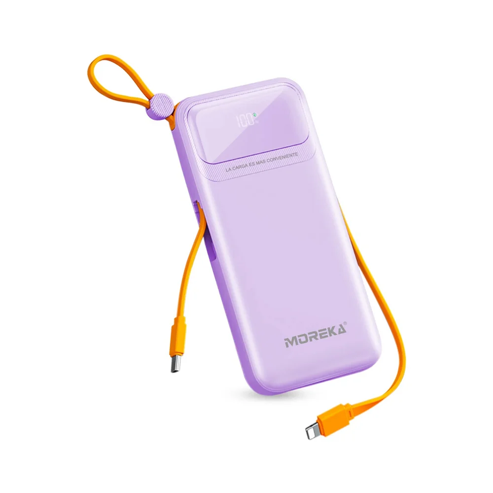 Power bank batería portátil de 10000mah con pantalla indicadora de batería, 2 puestos usb, cable de entrada tipo c y lightning, variedad de colores / k064