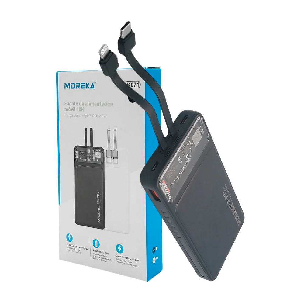 Power bank / batería portátil moreka de 10,000 mah con indicador de carga, entrada usb, v8, tipo c, variedad de colores / k071