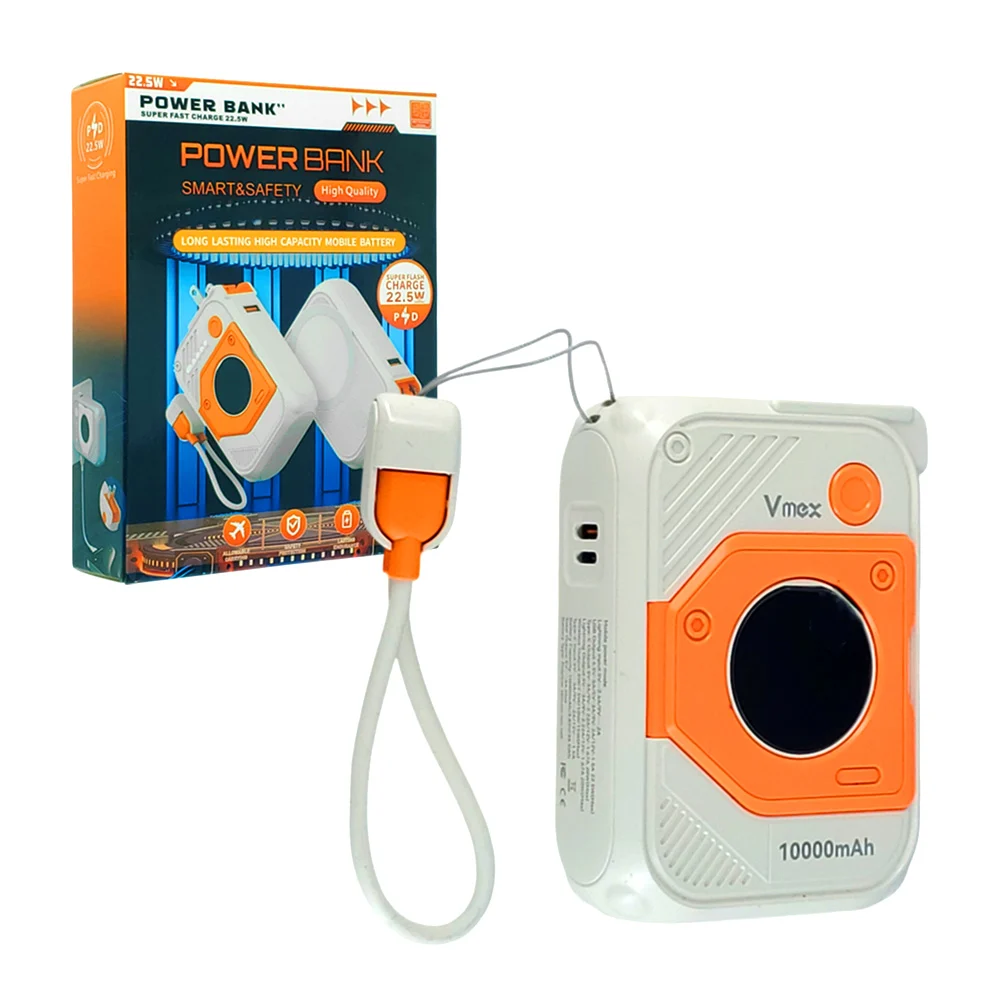 Power bank / batería portátil multifuncional de 10000 mAh con carga 22.5w, carga inalámbrica, enchufe plegable, puertos usb, tipo c y lightning, indicador de batería + correa con cable, variedad de colores / vpb-k28 / k28 / smart & safety