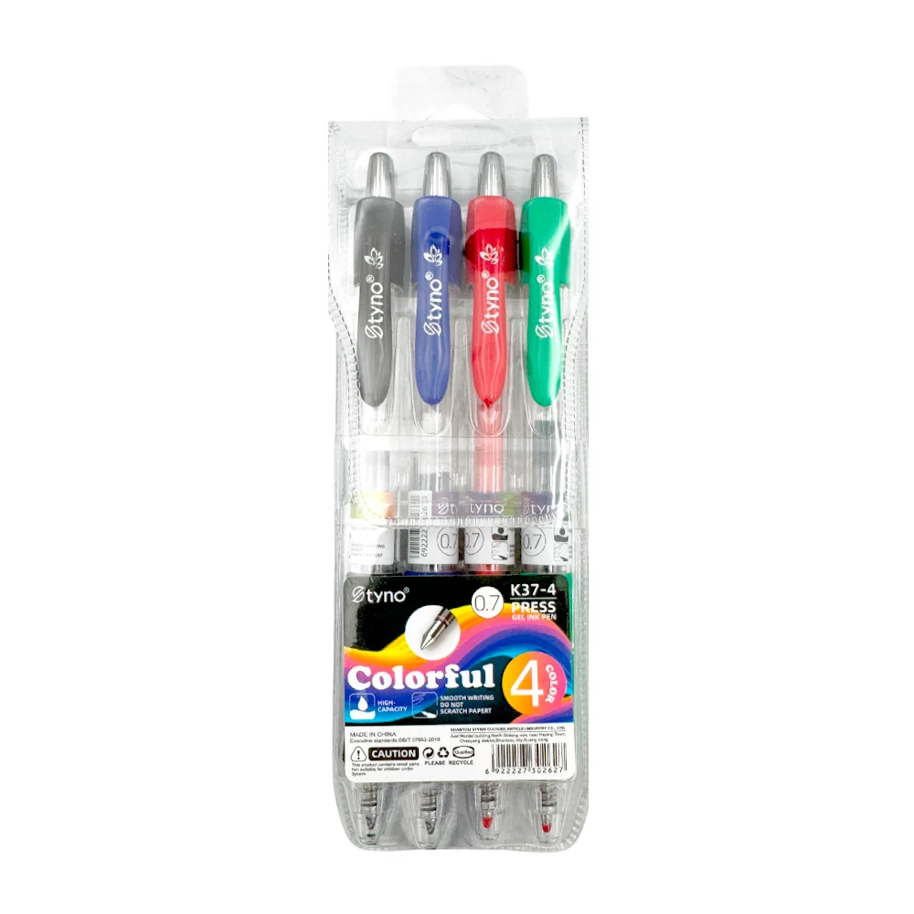 Blíster de papelería con 4 bolígrafos de botón y colgante, variedad de colores / gel ink pen / tyno / k37-4