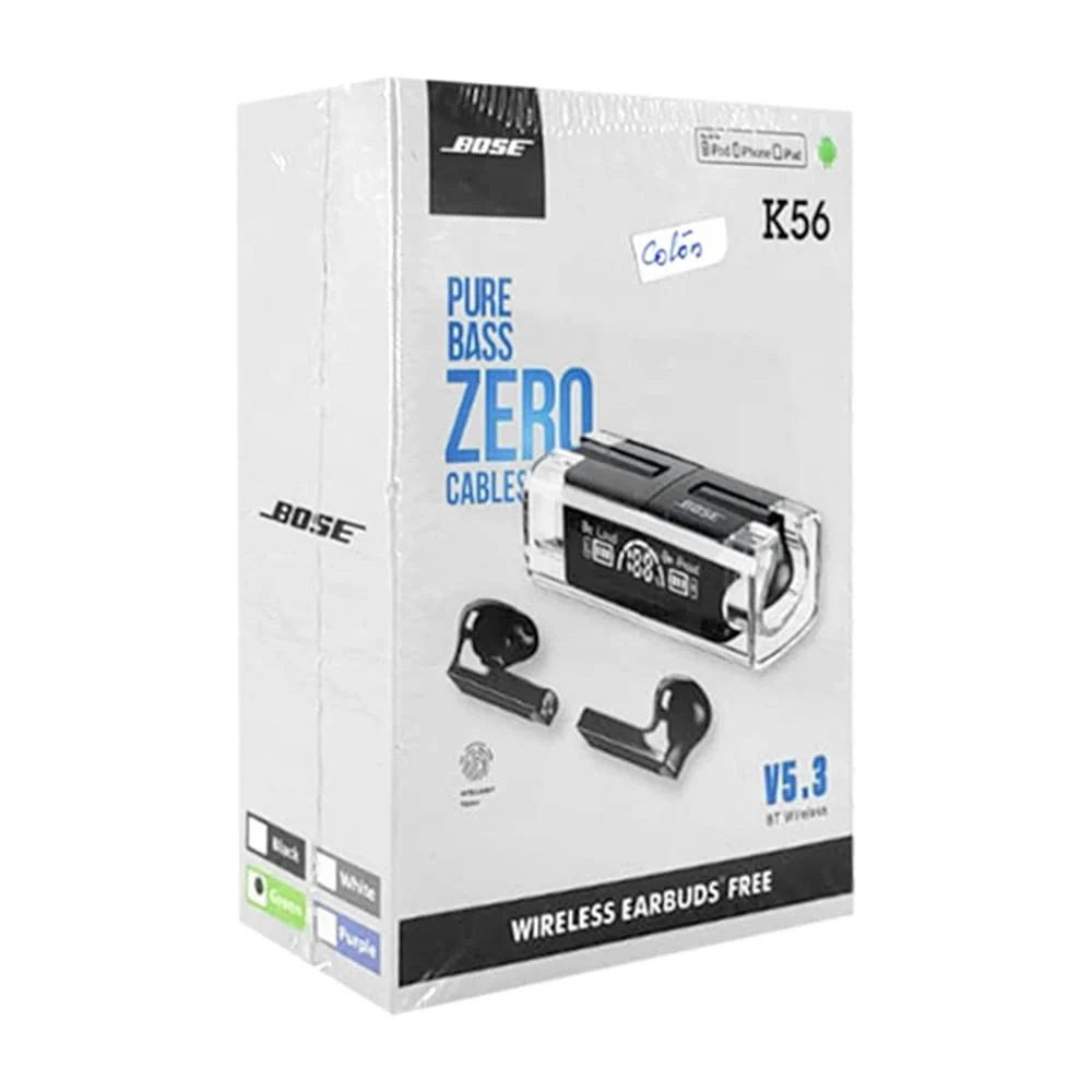 Audífonos inalámbricos bluetooth con estuche de carga rectangular e indicador de batería, variedad de colores / k56