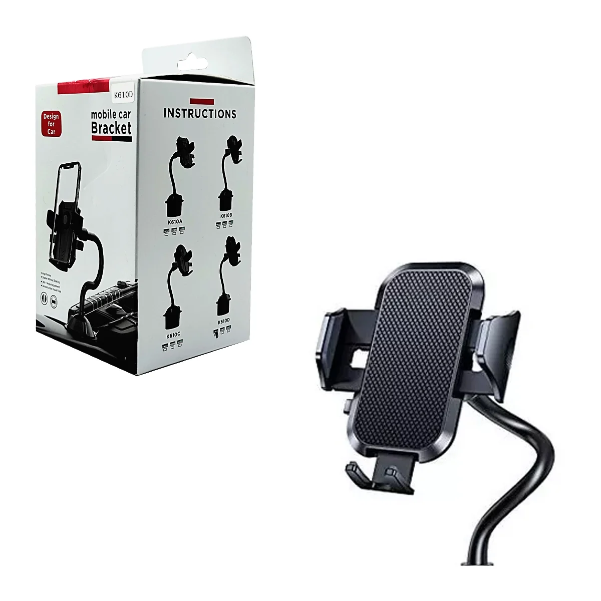 Soporte de teléfono para el porta vasos del coche con brazo flexible y agarre ajustable / mobile car bracket / k610d