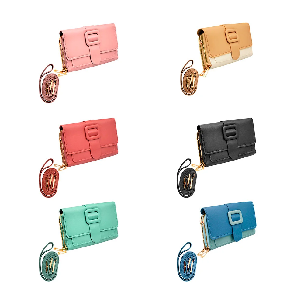 Cartera con 3 compartimentos y decoración broche cuadrado tipo fajo, variedad de colores / kb-5065 / kb-5065#